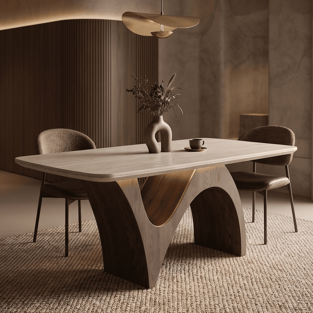 Curved Dining Table Set Modern Wood