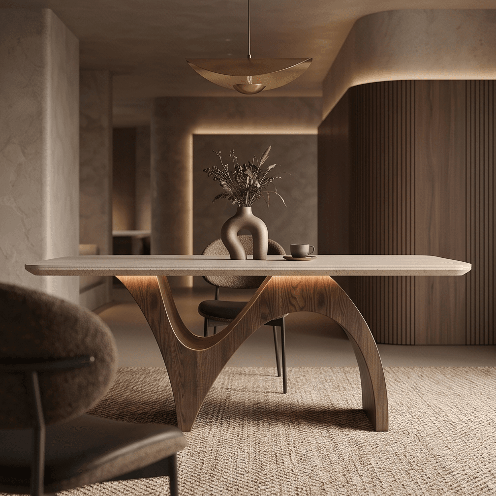 Curved Dining Table Set Modern Wood angle 2