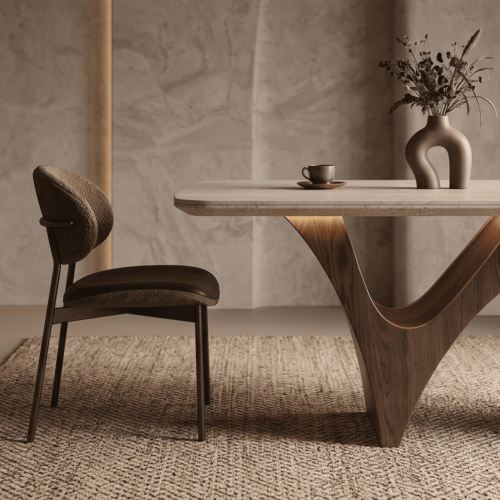 Curved Dining Table Set Modern Wood Angle 4