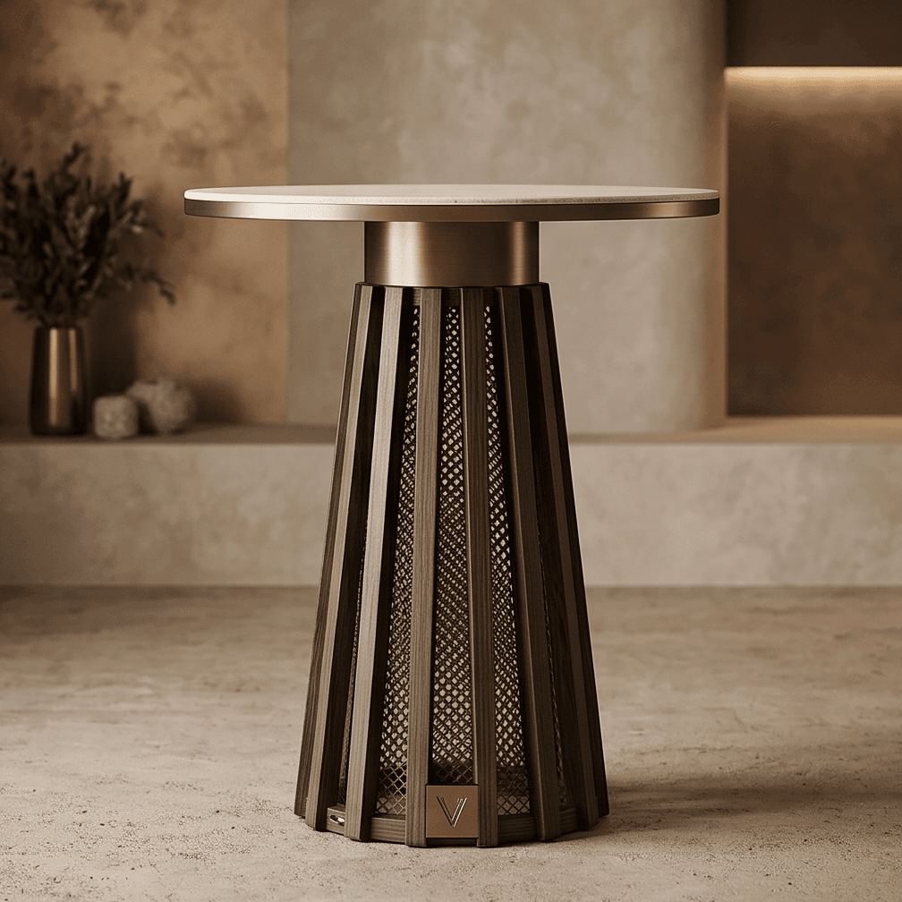 Metallic Pedestal Table Luxury Hospitality Angle 3