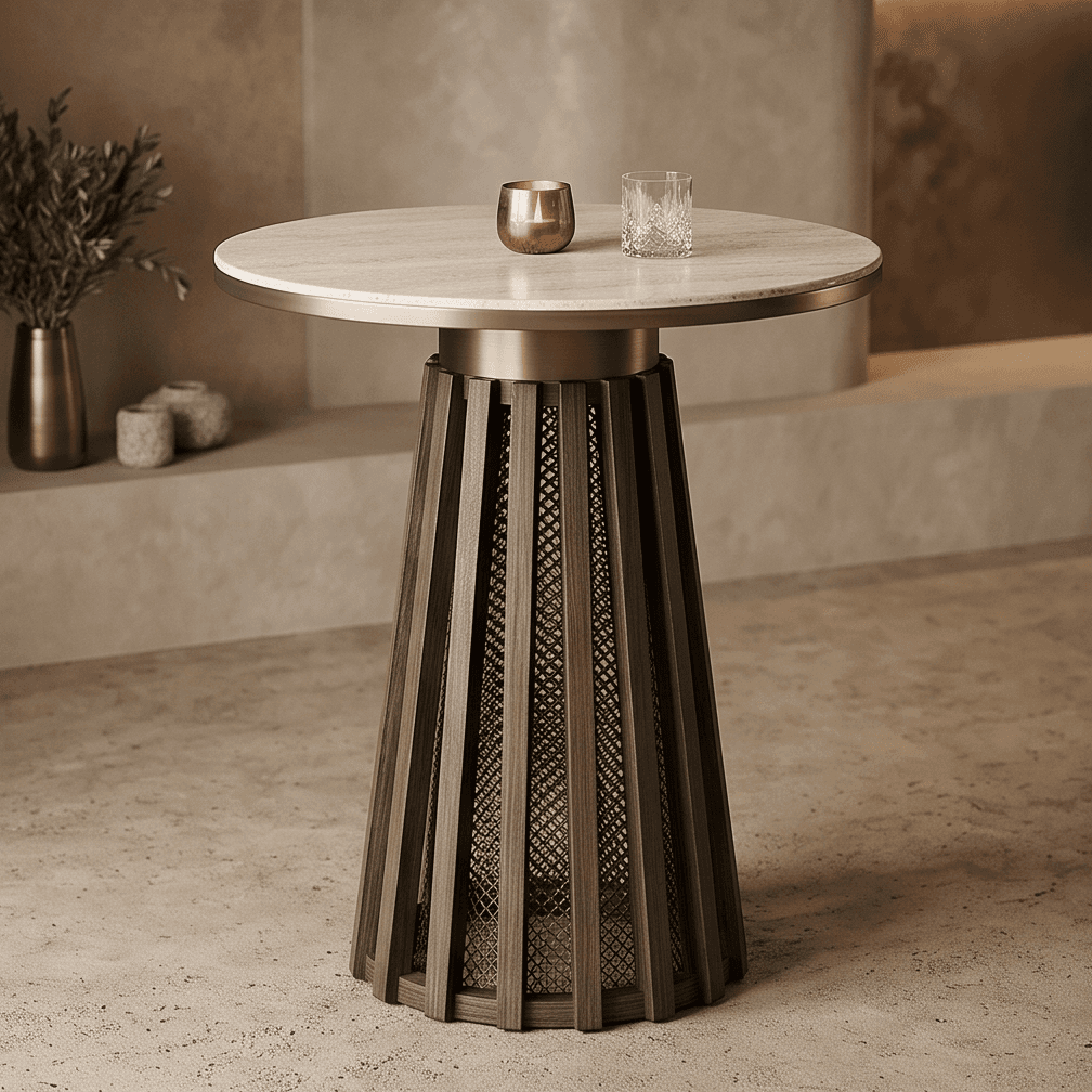 Metallic Pedestal Table Luxury Hospitality Angle 1