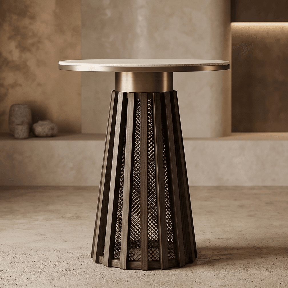 Metallic Pedestal Table Luxury Hospitality Angle 2