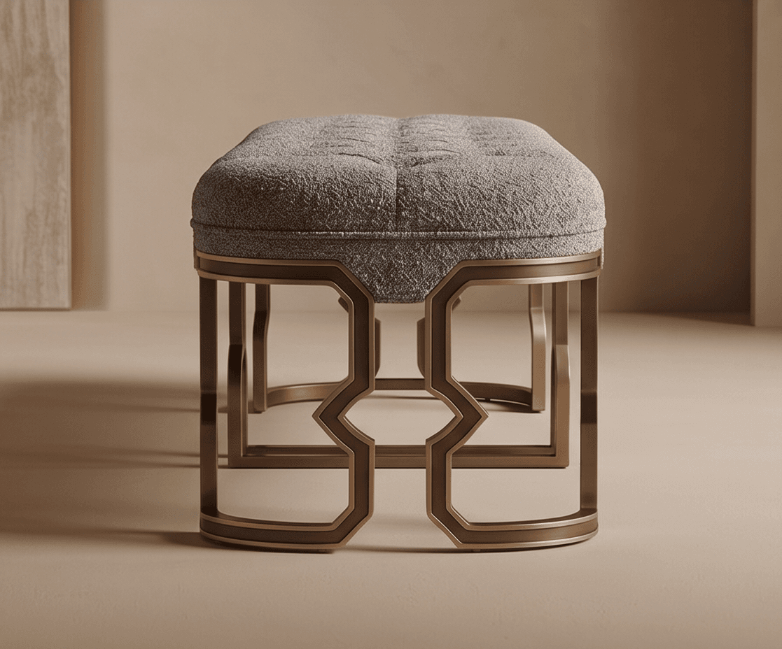 Fabric Upholstered Gold Pouffe angle 2