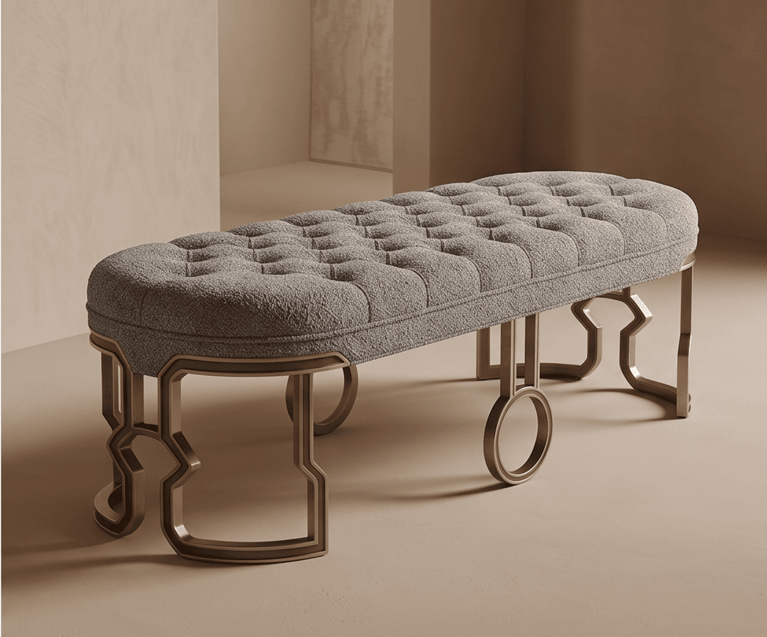 Fabric Upholstered Gold Pouffe Angle 3