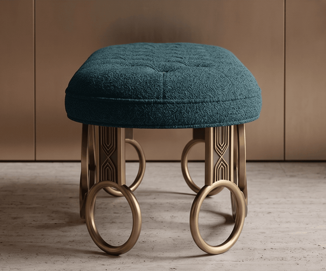 Tufted Upholstered Gold Pouffe angle 2