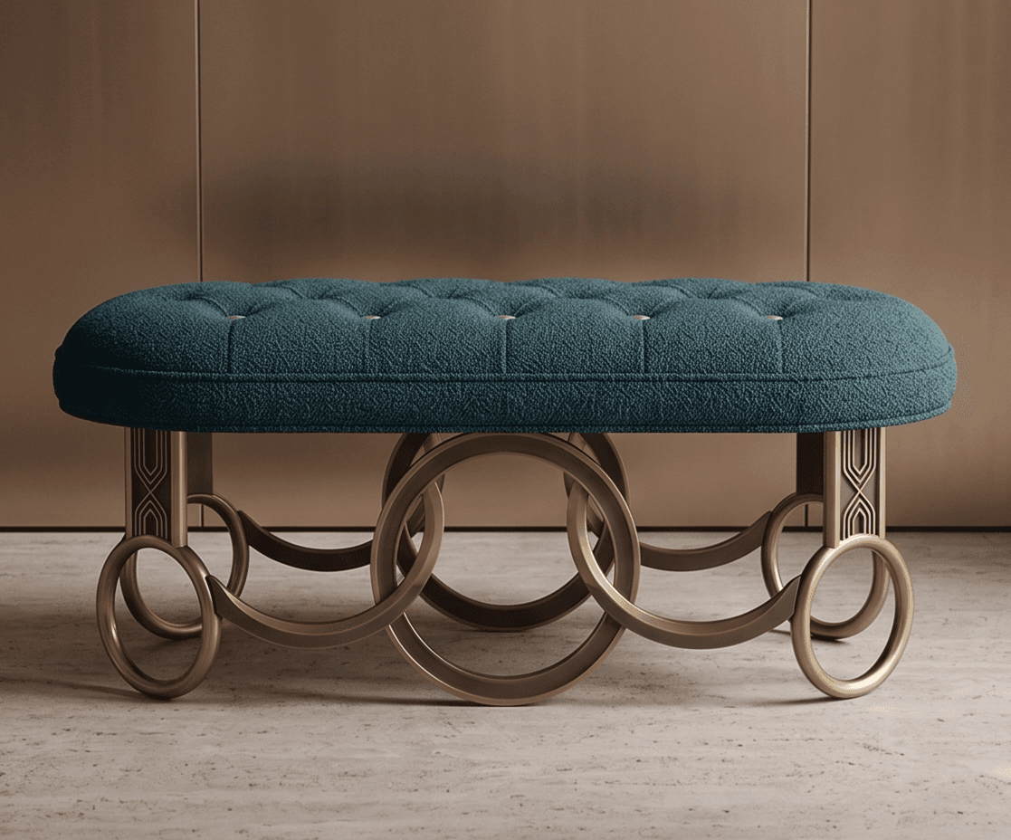 Tufted Upholstered Gold Pouffe