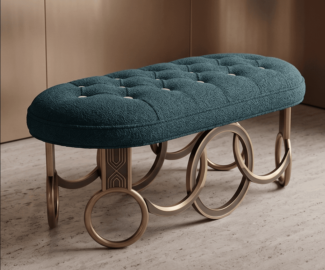 Tufted Upholstered Gold Pouffe Angle 3