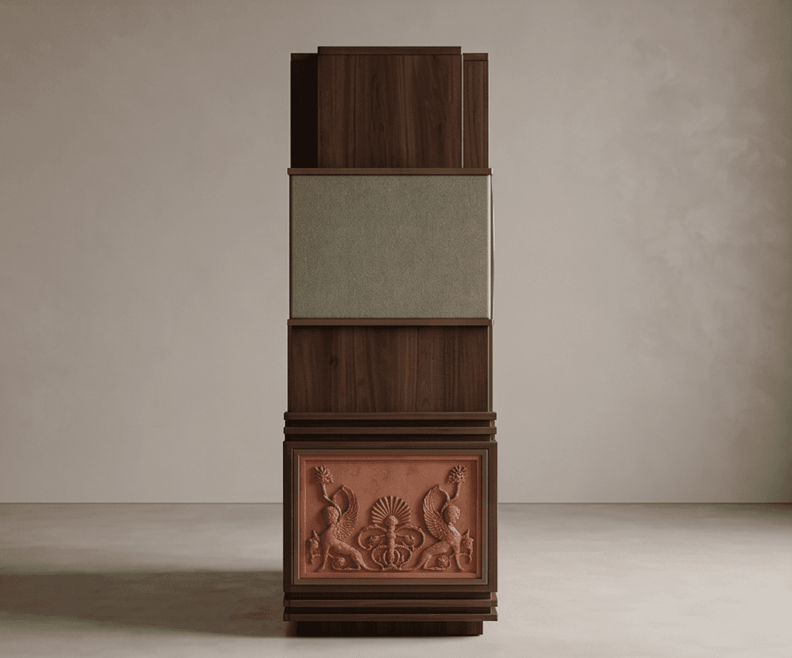 Wood Leather Orange Embossed Storage Cabinet angle 2
