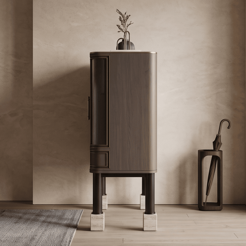 Dark Wood Cabinet Black Legs angle 2