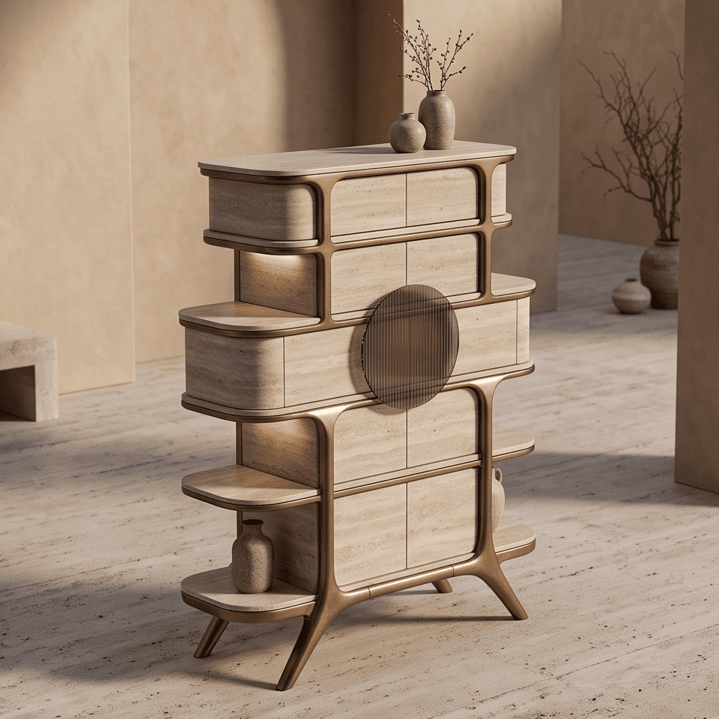 Marble And Gold Storage Cabinet Angle 3