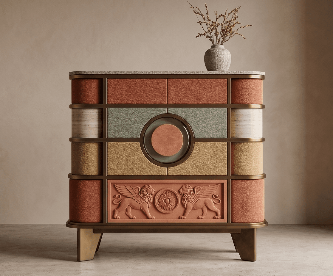Multicolor Upholstered Storage Cabinet Brass