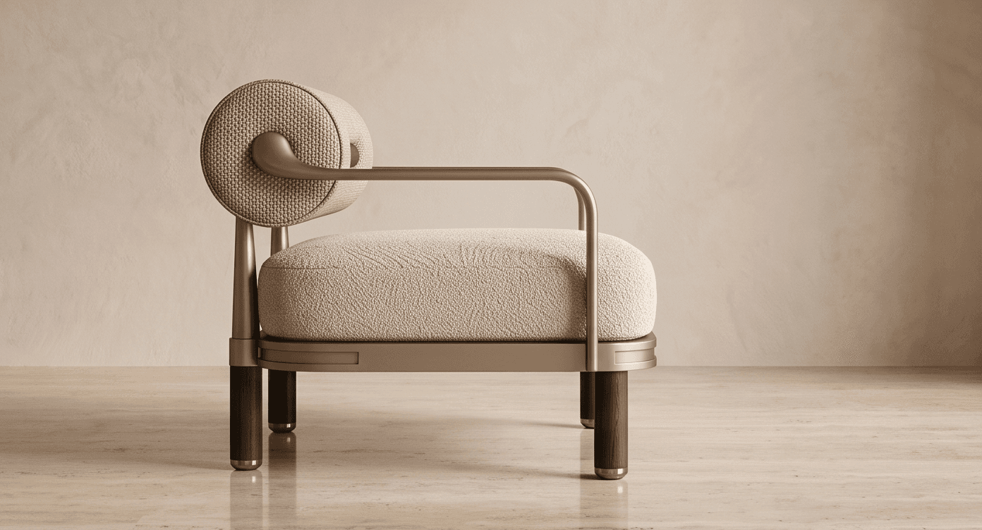 Beige Upholstered Metal Chair angle 2