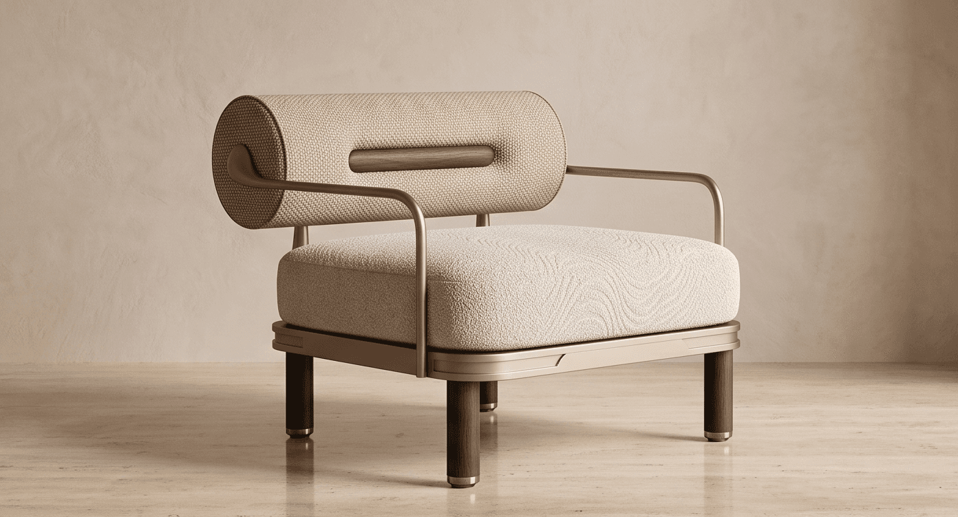 Beige Upholstered Metal Chair Angle 3