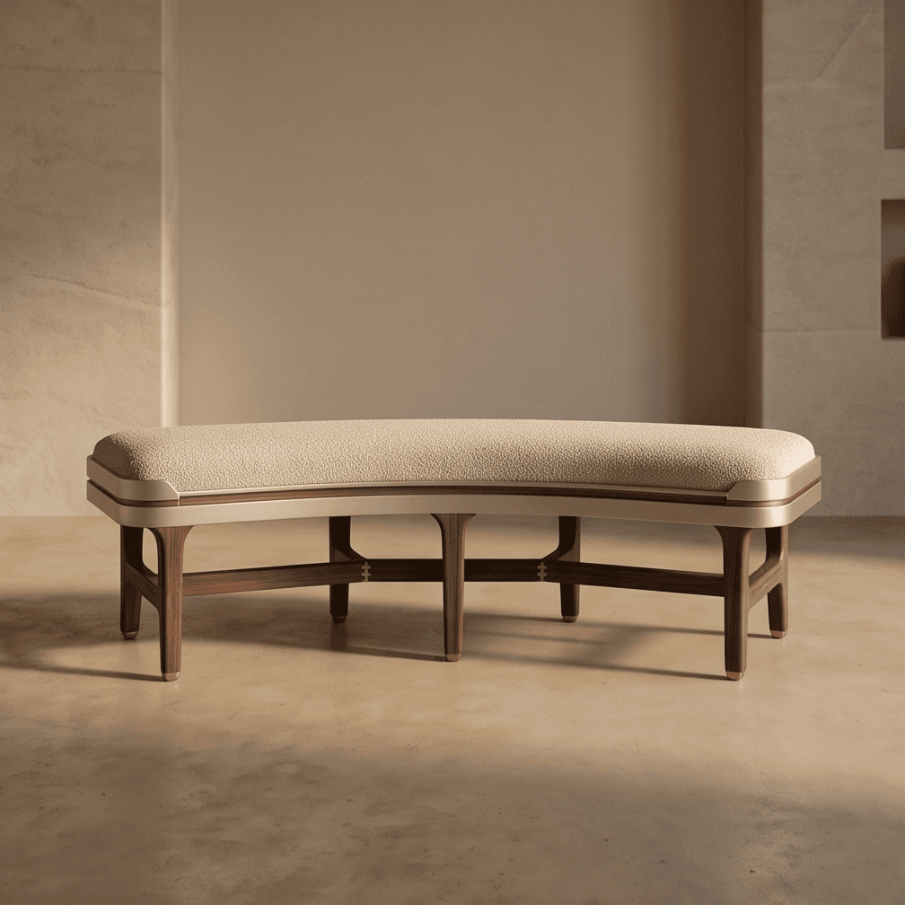 Beige Upholstered Wood Accent