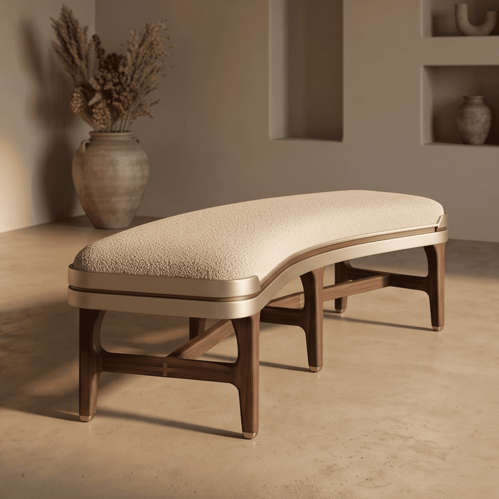 Beige Upholstered Wood Accent angle 2