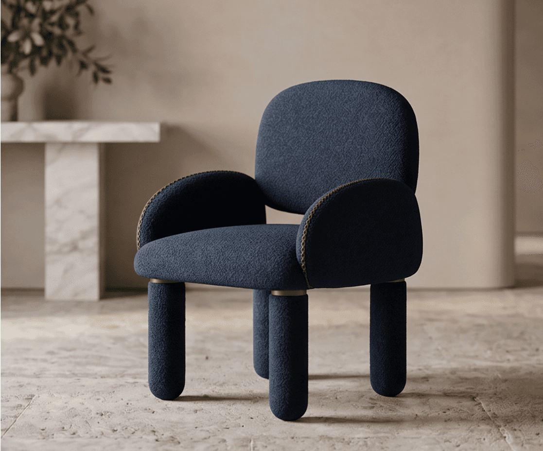 Blue Upholstered Accent Chair Angle 3