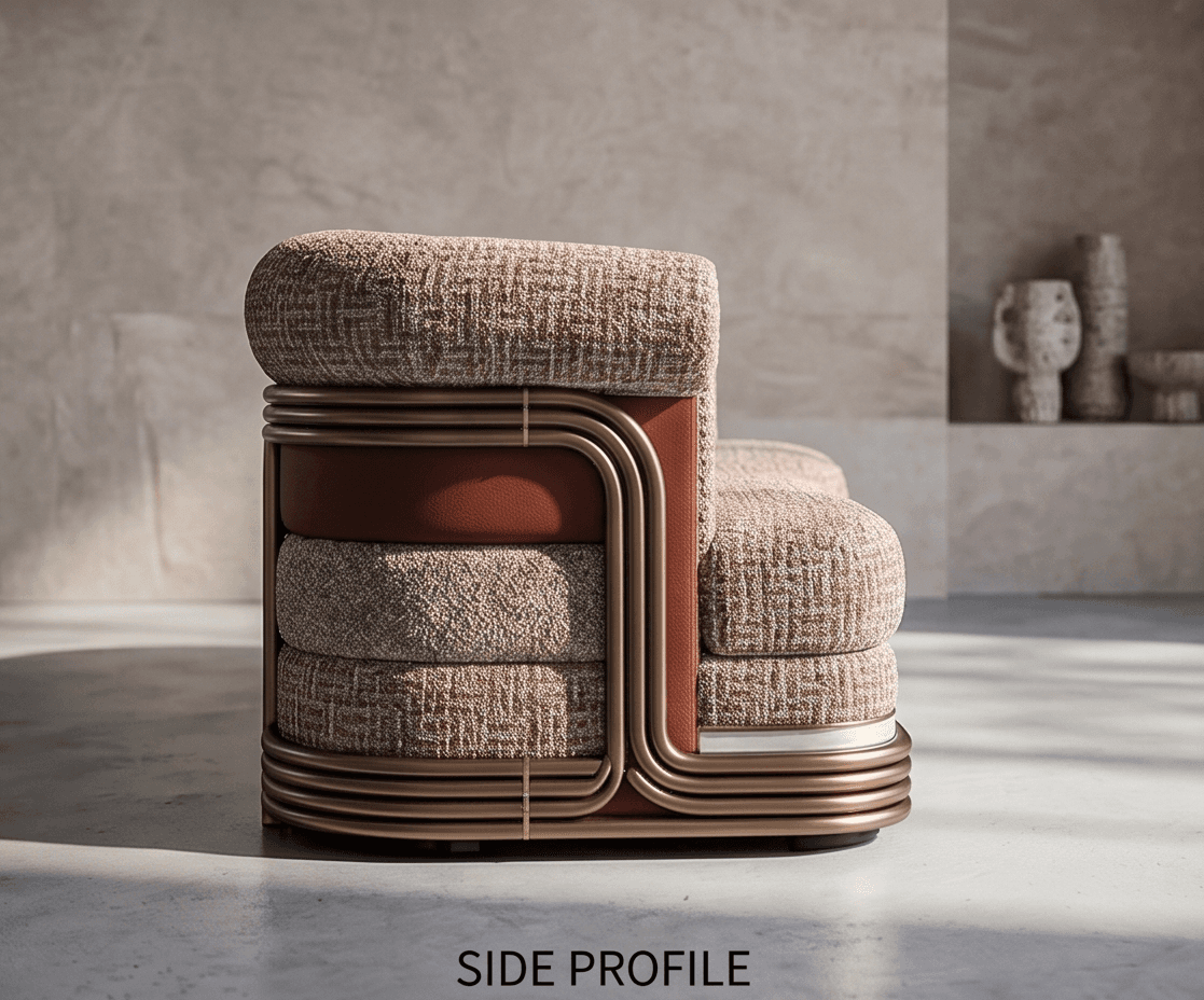 Textured Fabric Accent Chair Brass Angle 2