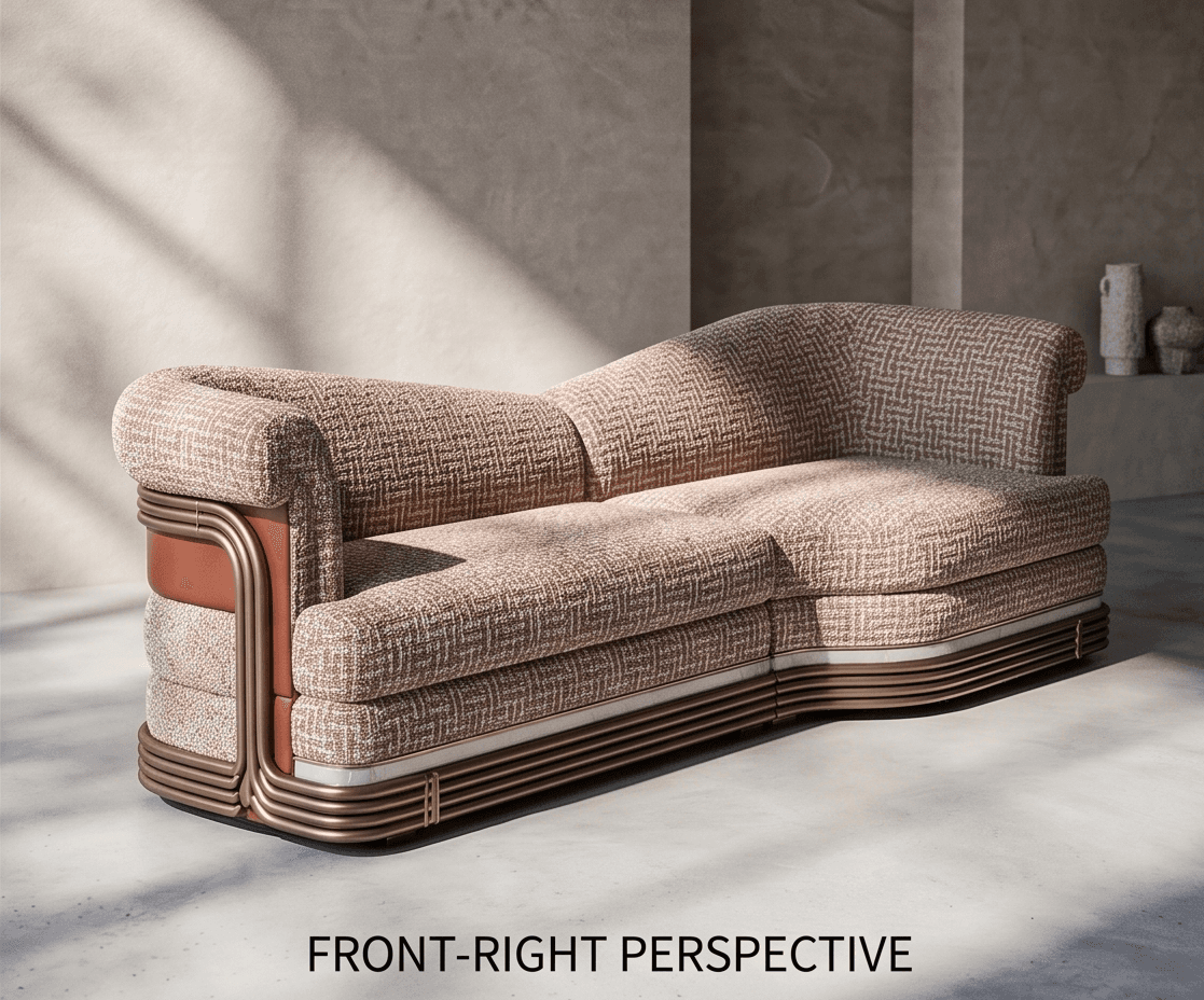 Textured Fabric Accent Chair Brass Angle 3