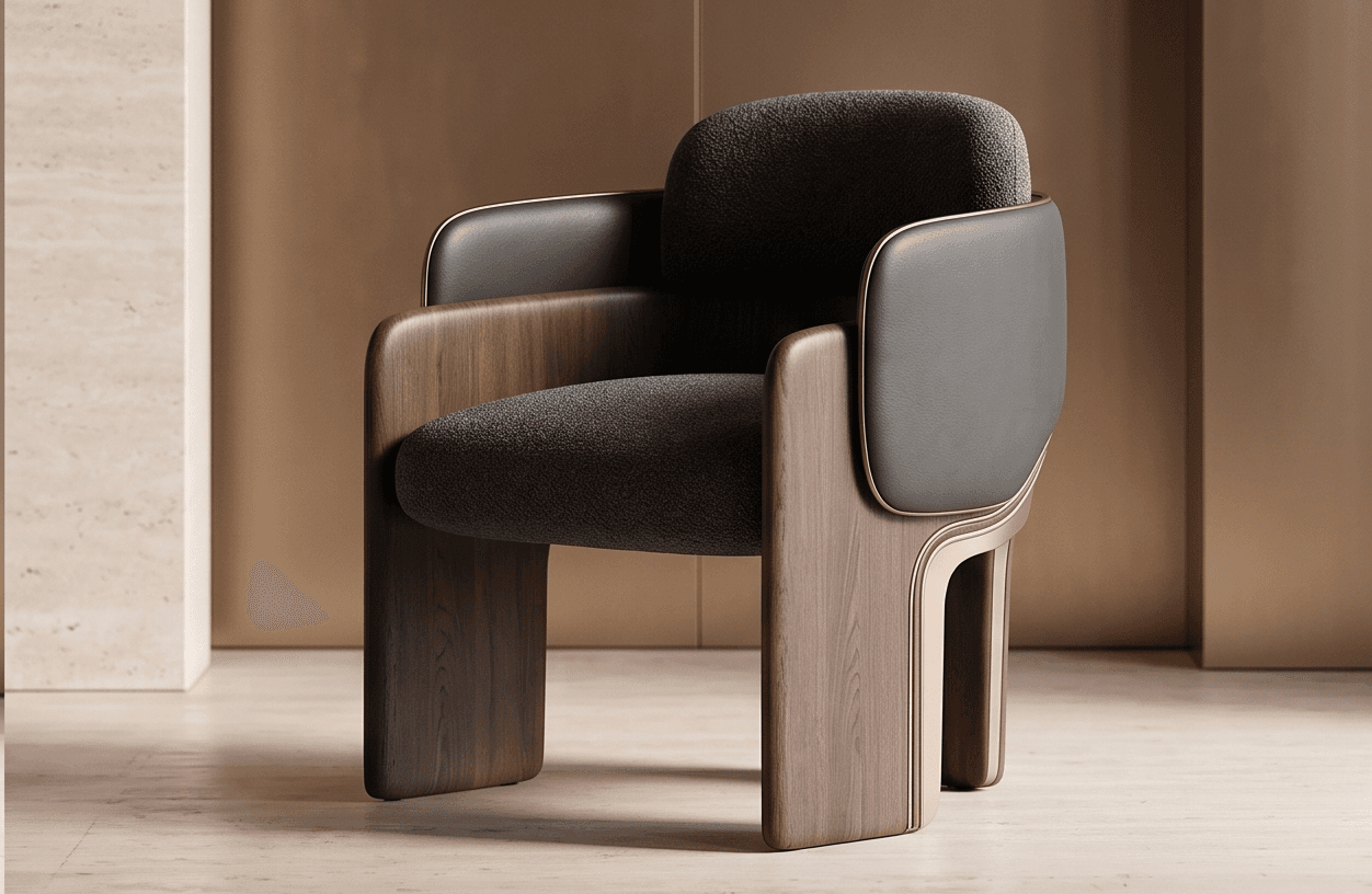 Wood And Leather Accent Chair Angle 3