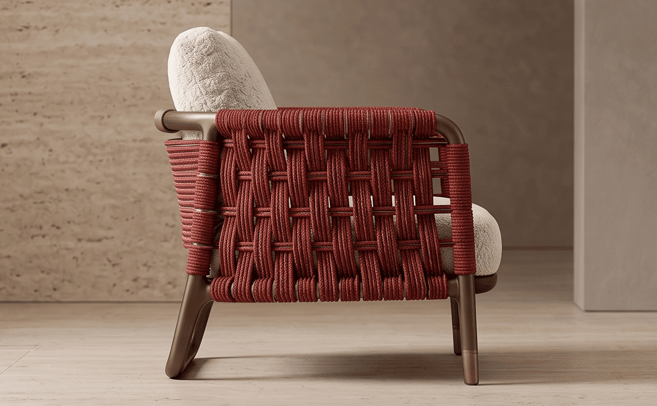 Woven Red Accent Chair Angle 2