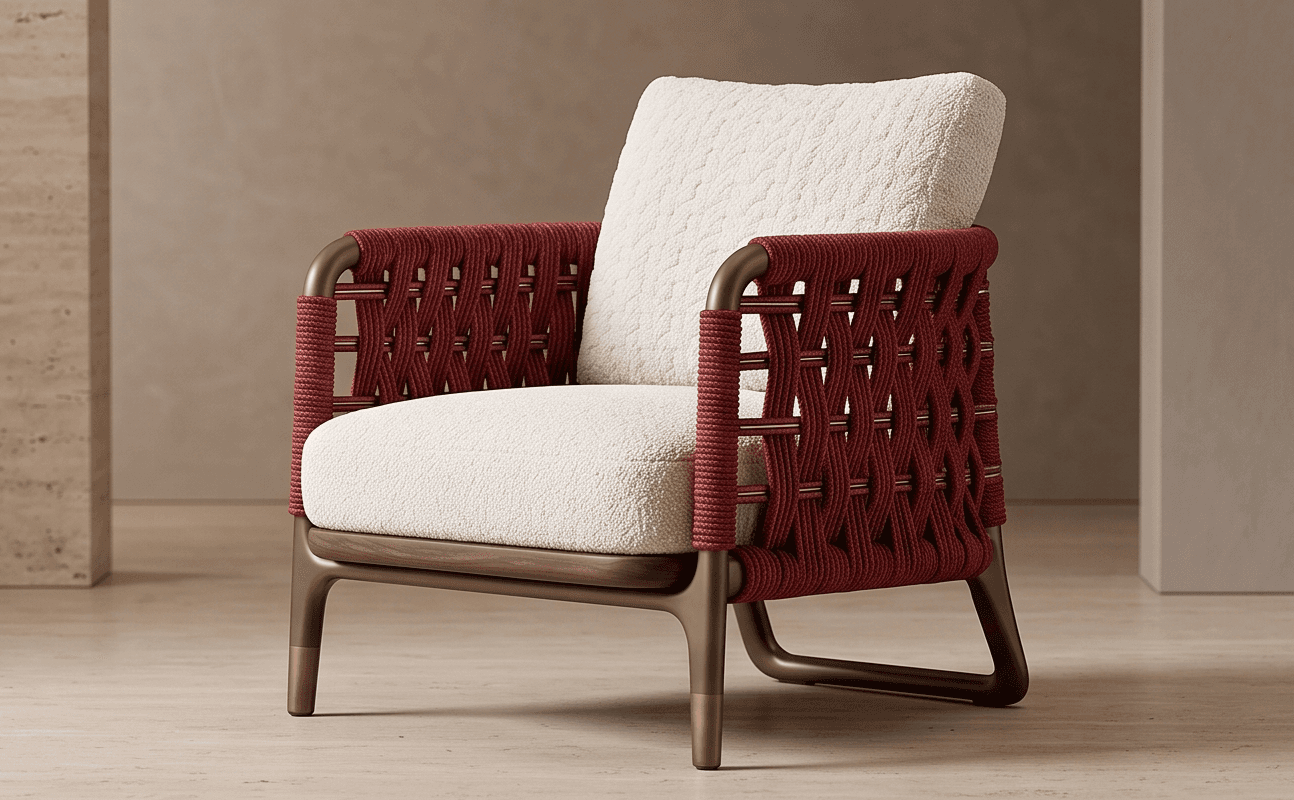 Woven Red Accent Chair Angle 3