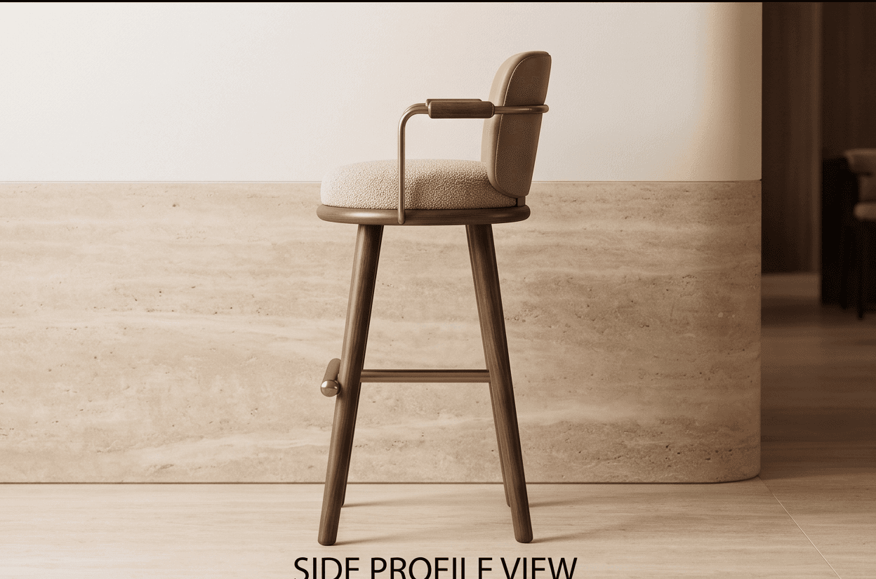 Wooden Cream Upholstered Bar Chair angle 2