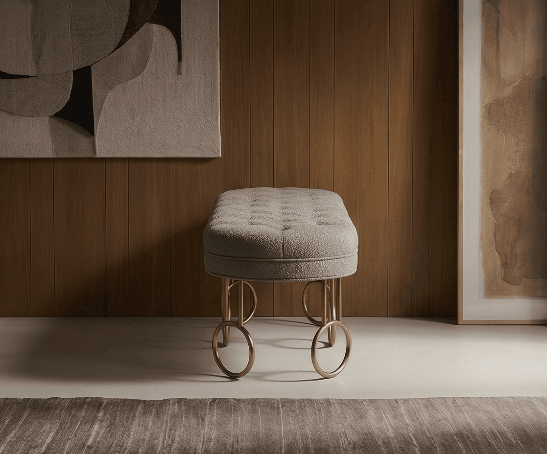 Tufted Fabric Pouffe Gold Angle 2