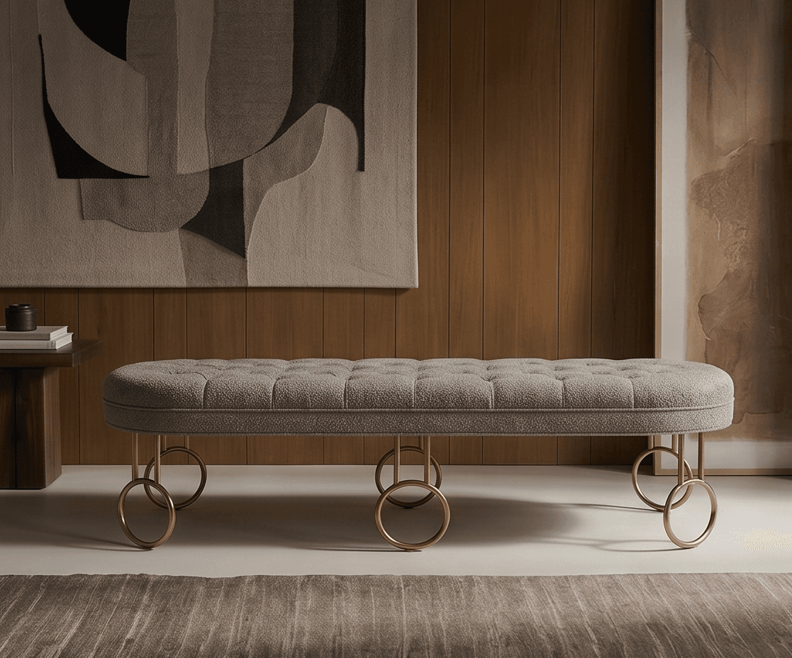 Tufted Fabric Pouffe Gold Angle 1