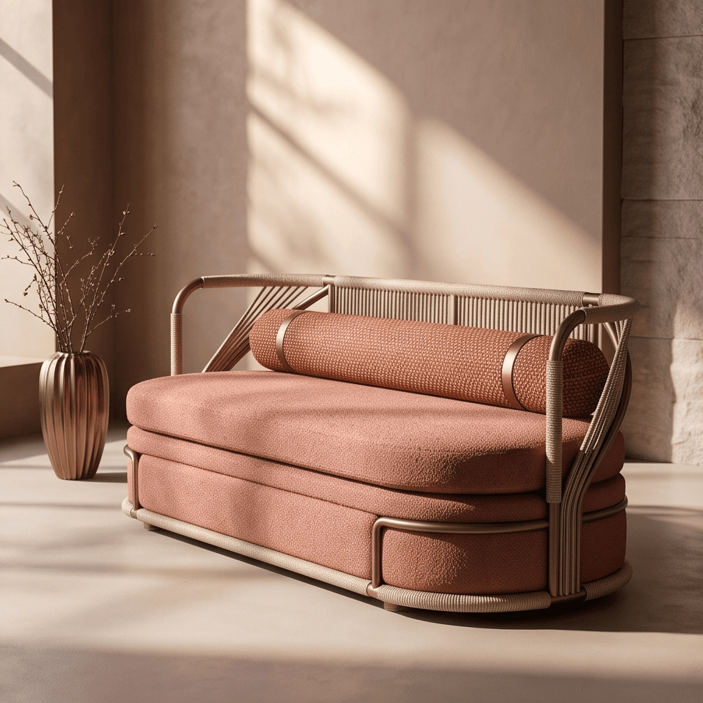 Woven Rattan Pink Sofa angle 2