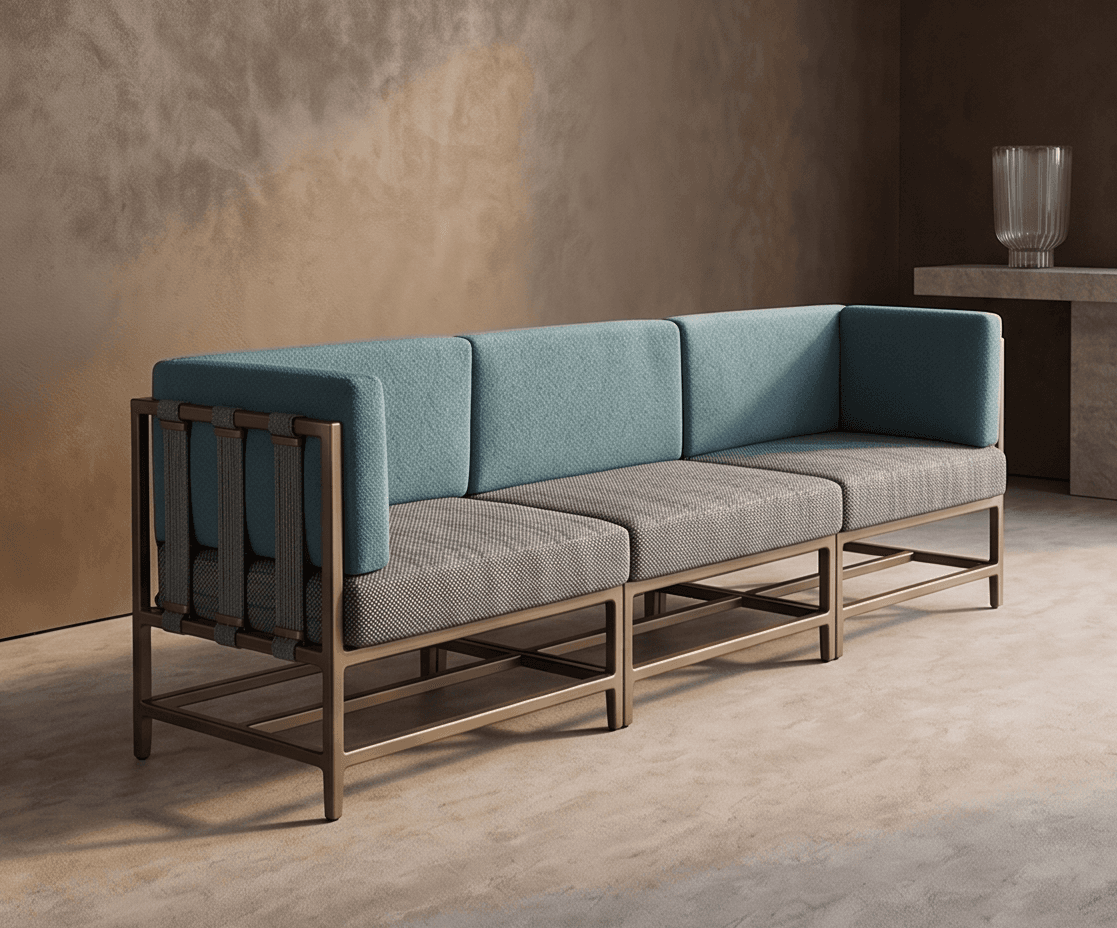 Teal Upholstered Sectional Sofa Brass angle 2
