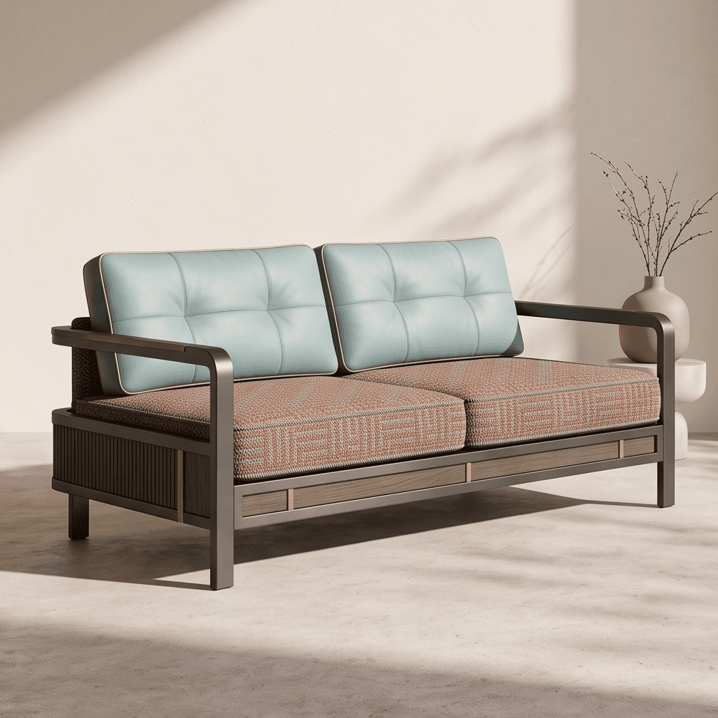 Leather And Textile Sofa Angle 2
