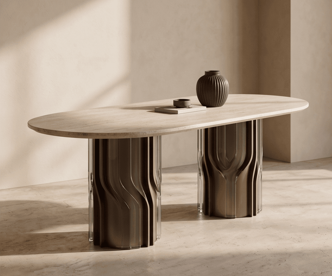 Beige Marble Top Metal Base Coffee Table Angle 2