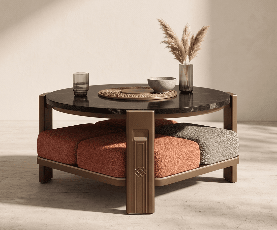 Marble Top Bronze Base Coffee Table