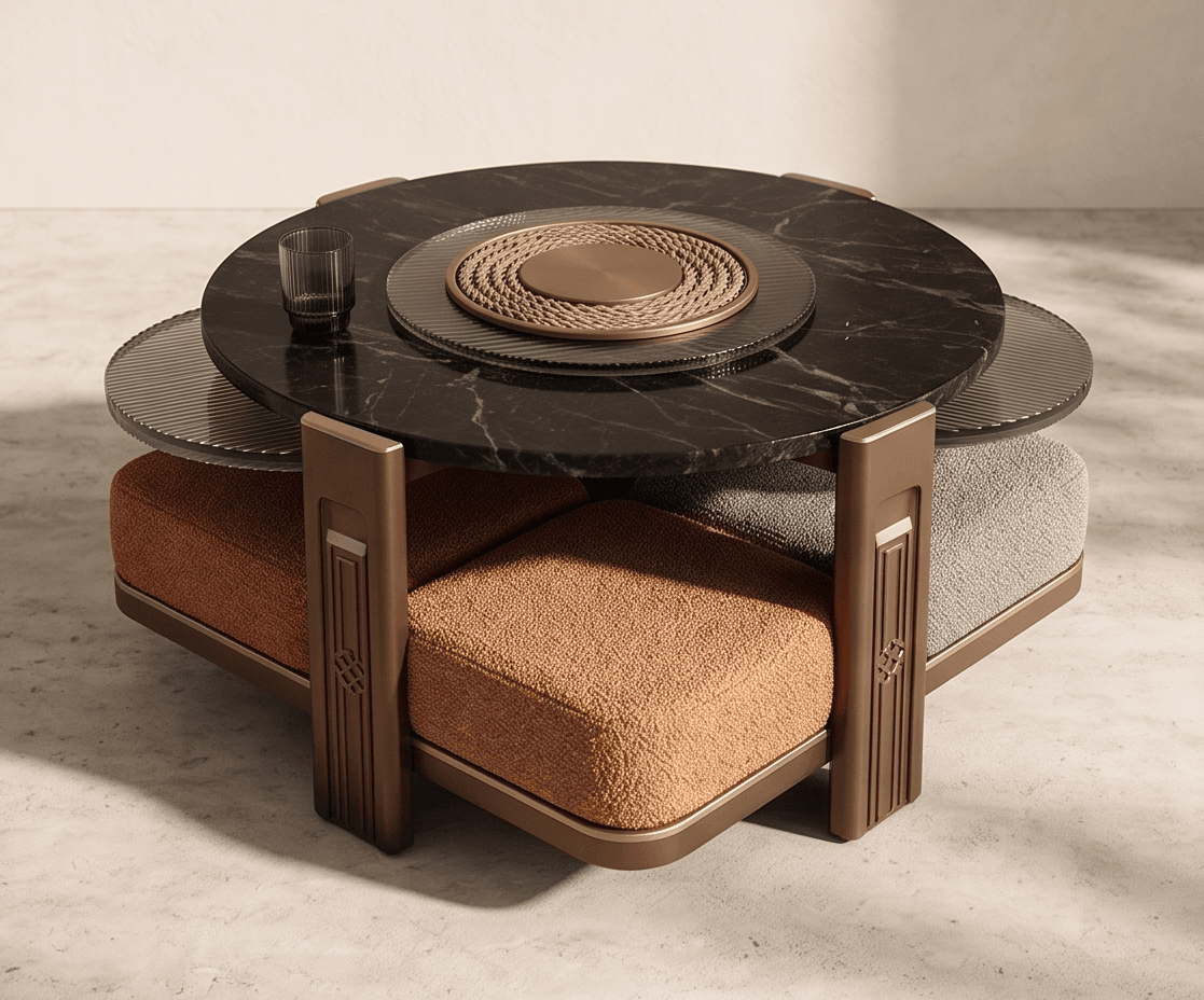 Marble Top Bronze Base Coffee Table angle 2