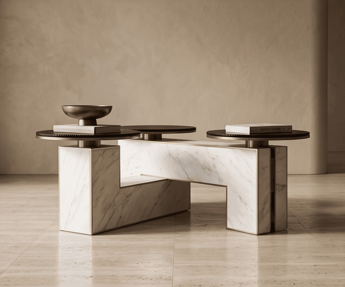 Marble Top Gold Base Coffee Table Angle 1