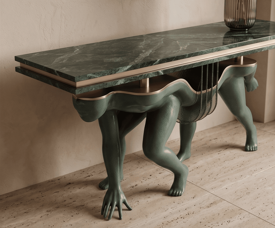 Green Marble Top Console Table angle 2