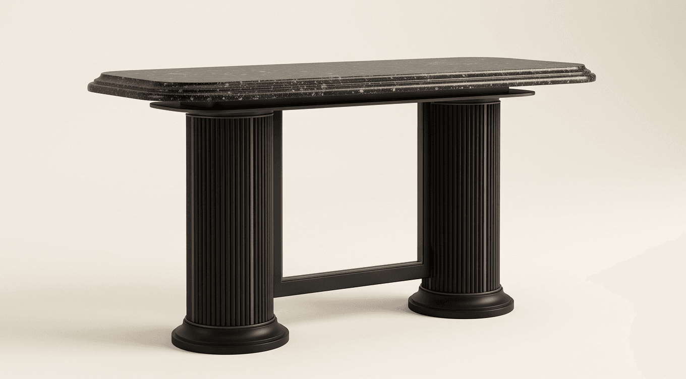 Marble Top Bronze Base Console Table Angle 1