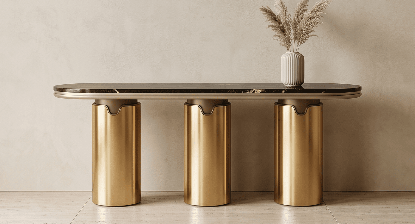 Marble Top Gold Base Console Table Angle 1