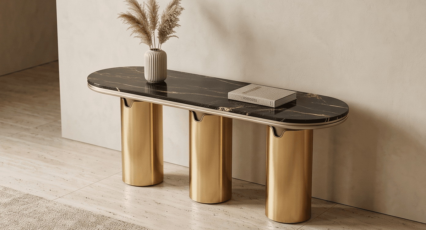Marble Top Gold Base Console Table Angle 2