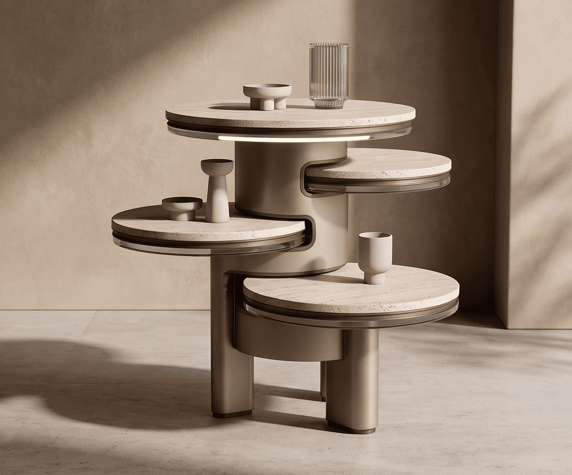 Tan Beige Tiered Console Table Angle 3