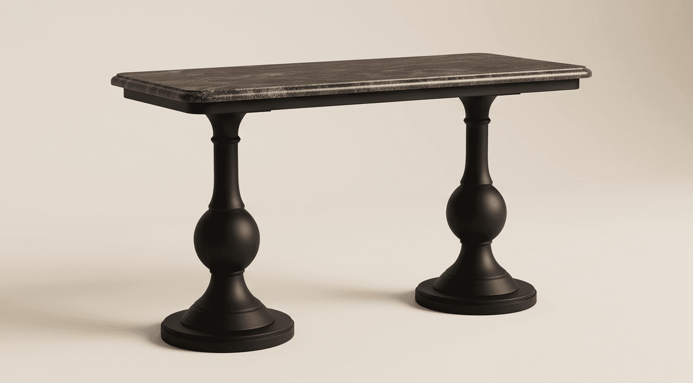 Wood Top Black Metal Console Table Angle 1