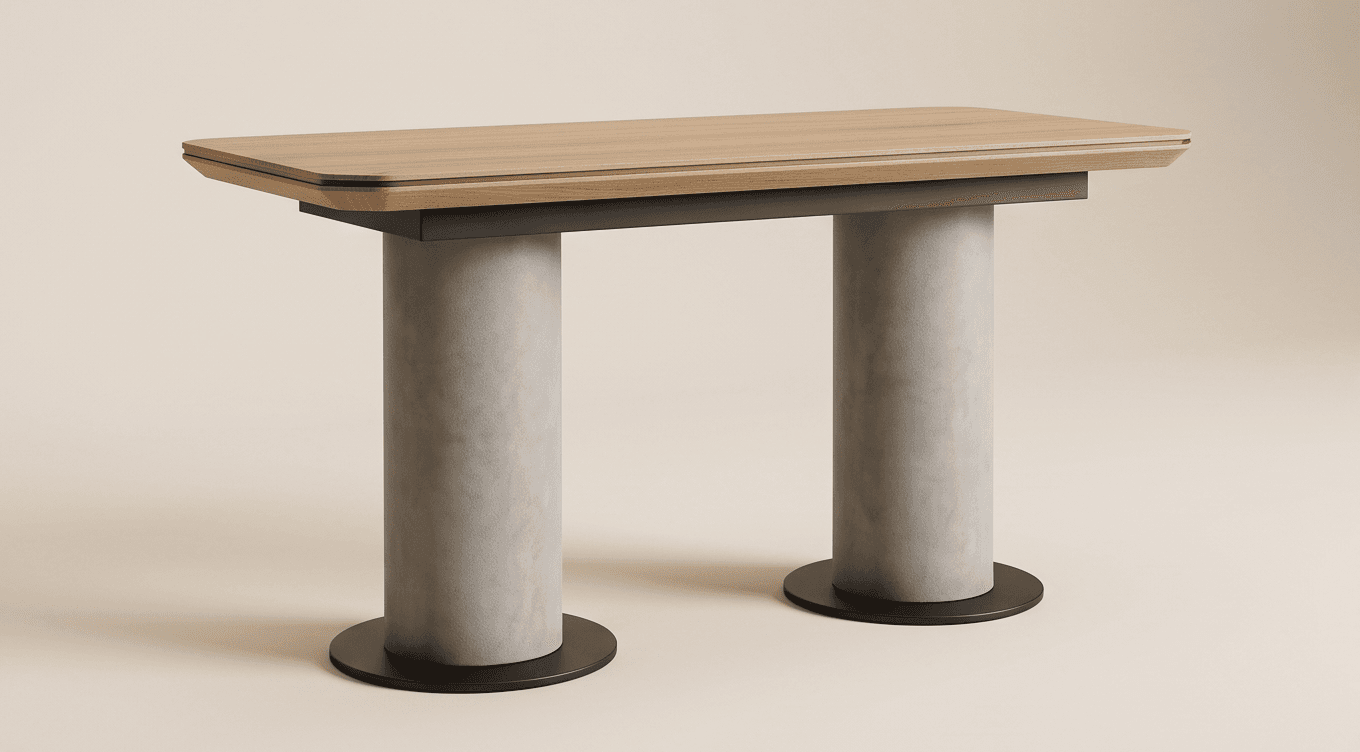 Wood Top Concrete Column Console Table Angle 1