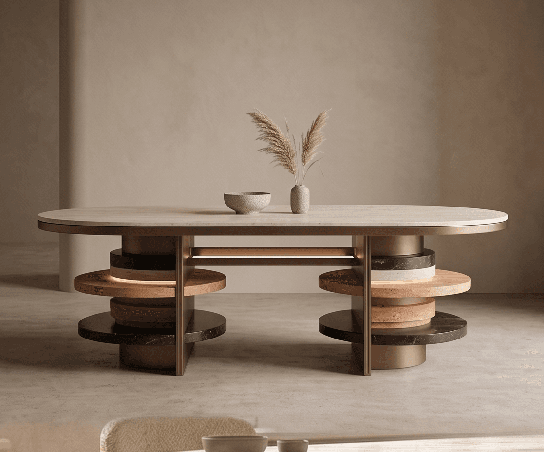 Marble Top Brass Base Dining Table