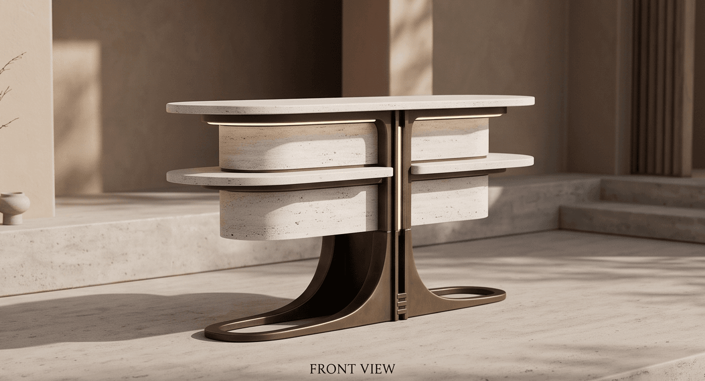 Concrete Top Brass Base Side Table Angle 3