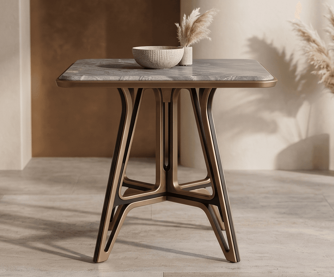 Marble Top Bronze Base Side Table Angle 1