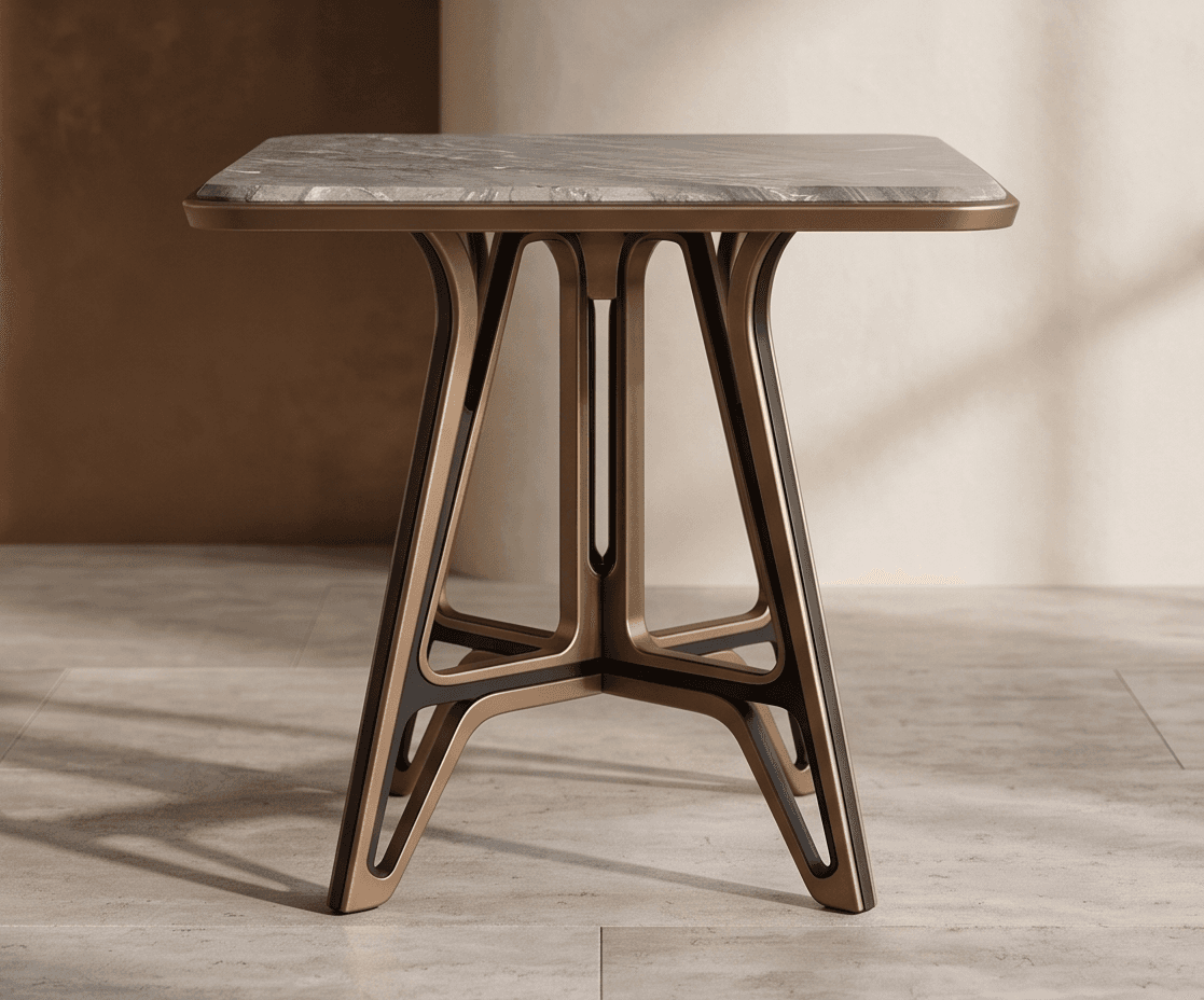 Marble Top Bronze Base Side Table Angle 2