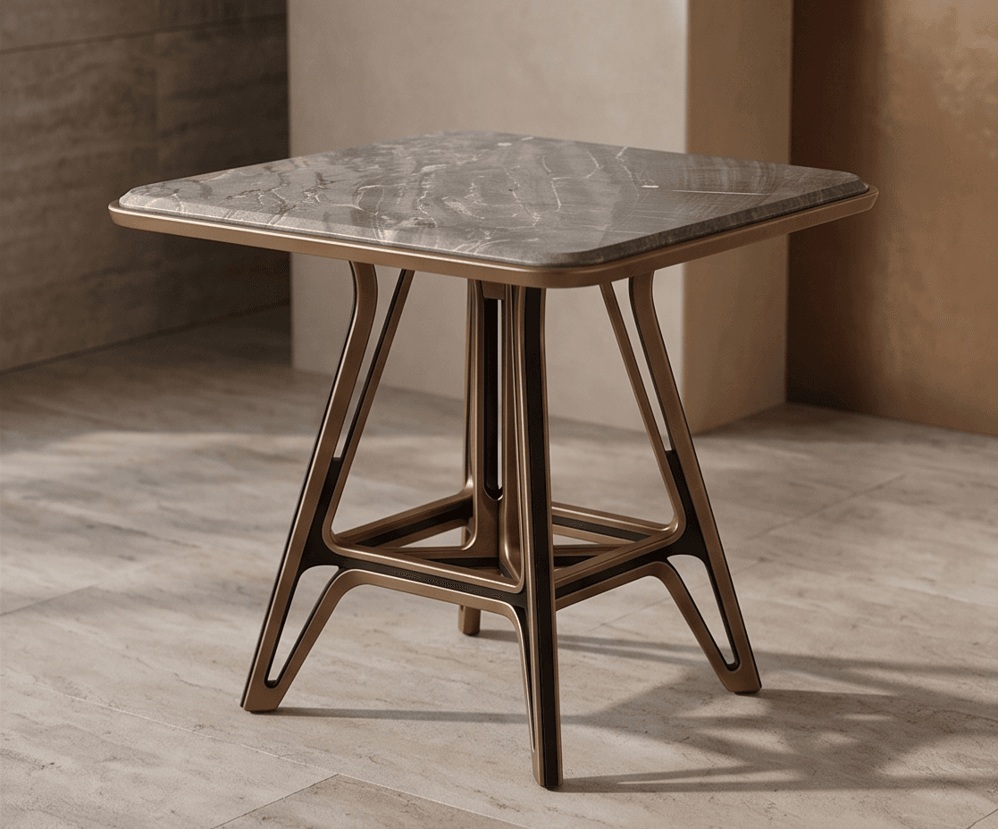 Marble Top Bronze Base Side Table Angle 3