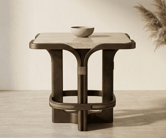 Marble Top Bronze Side Table Angle 2