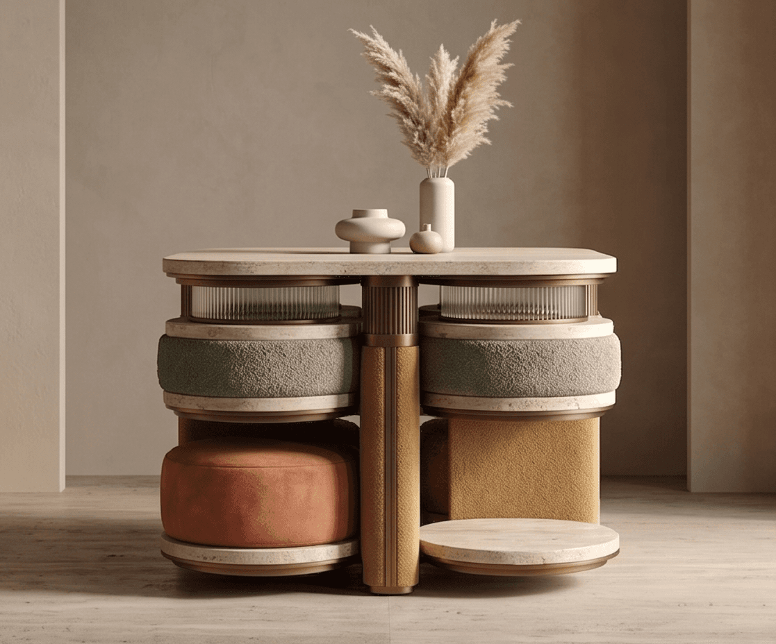 Stone Top Brass Base Side Table Angle 1