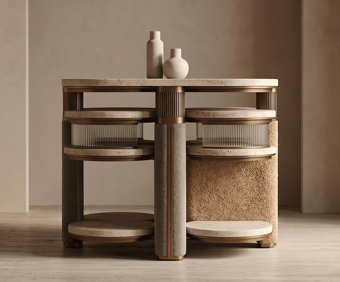 Stone Top Brass Base Side Table Angle 2